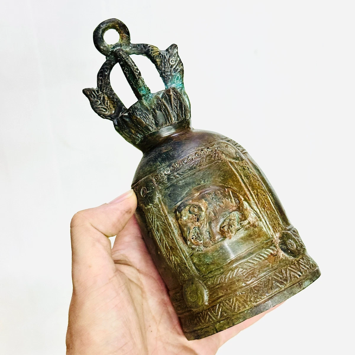 XMF-中国古美術 時代物 古銅 銅製 鐘 編鐘 獣図 饕餮図 唐物 中国古玩