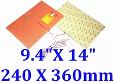 9.4" X 14"  240 X 360mm w/ 3M w/ Thermistor 3D Printer HeatedBed Silicone Heater