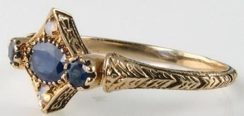 DAINTY 9K GOLD Sri Lankan SAPPHIRE OPAL TRILOGY ART DECO INS RING FREE RESIZE - Picture 4 of 6