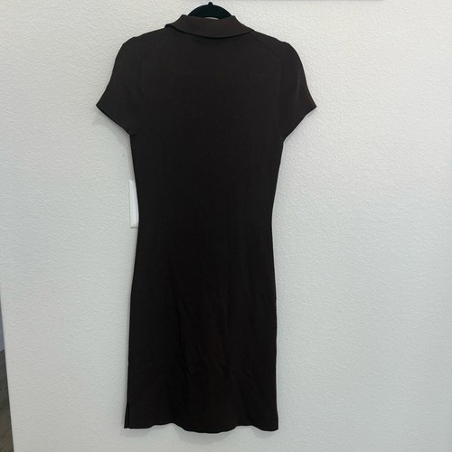 Vestido Polo BCBGMaxAzria Bodycon Elastizado Tejido Botones Marrón Chocolate Mediano M - Imagen 5 de 9
