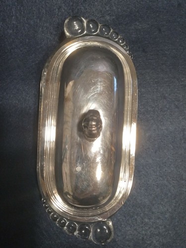 Rare Vintage Art Deco Butter Dish Holder Metal Glass - Picture 7 of 12