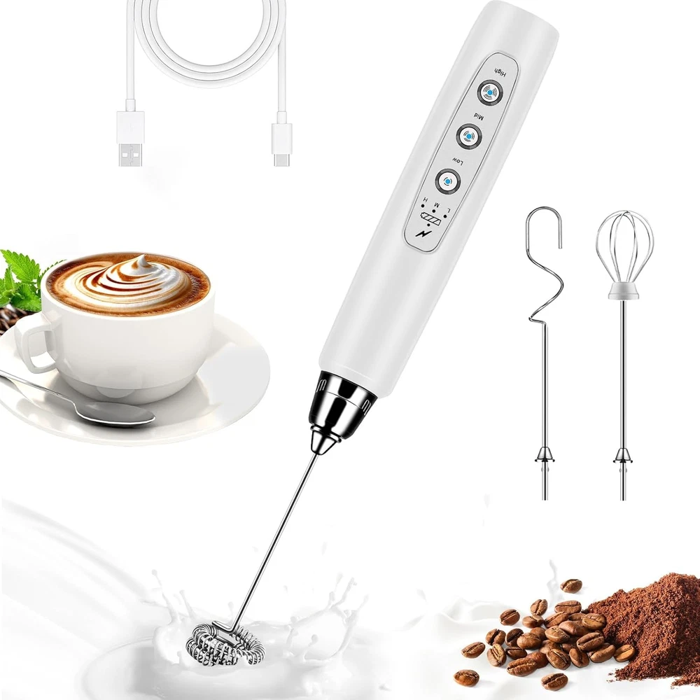Milk Frother Handheld for Coffee, Electric Whisk 3 Speed Adjustable, Drink Mixer