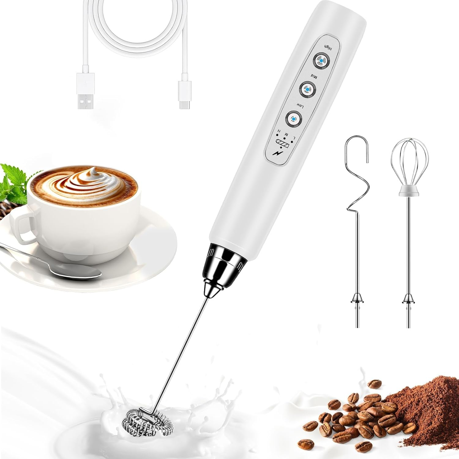 Milk Frother Handheld for Coffee, Electric Whisk 3 Speed Adjustable, Drink Mixer-image
