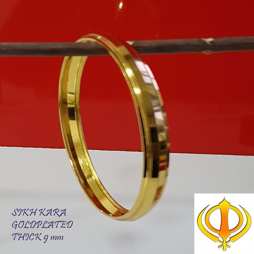 Singh Kara Gold Plated Sikh Singh Khalsa Chakri Kara Bangle THIICK STYLE - 第 2/5 張圖片