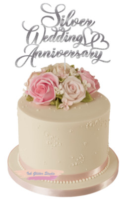 Silver Wedding Anniversary Glitter Cake Topper Decoration 25th Anniversary Ebay