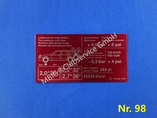 Aufkleber Reifendruck Mercedes W123 Kombi T Modell 200 230 250 280 300TD Daimler Aufkleber Reifendruck Mercedes W123 Kombi T Modell 200 230 250 280 300TD Daimler