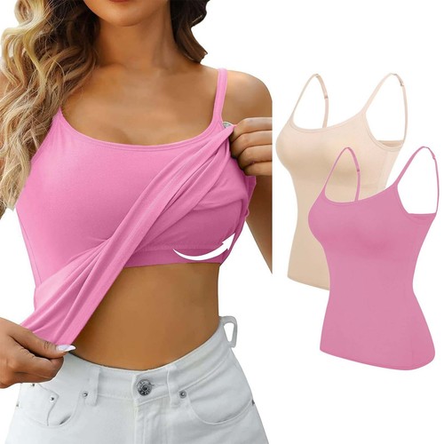 2PCS Women's Camisole with Built in Shelf Bra Adjustable Strap Vest Comfort Tops - Picture 88 of 99