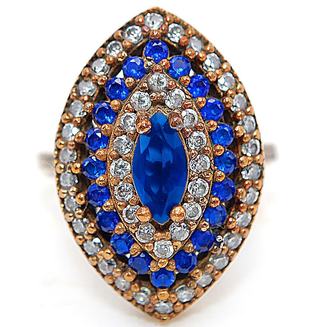 Vintage Ottoman Empire Inspired 4CT Blue Sapphire 925 Sterling Silver Ring Size 8  