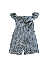 Striped, Womans dress, summer, short, blue, cream, button up, size M 100 cotton