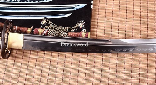 Unokubi Zukuri T10 Clay Tempered Wakizashi DragonflyMotif Japanese Samurai Sword - Picture 11 of 19
