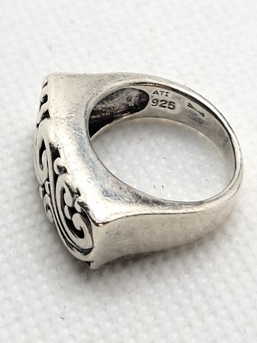 Rechteckiger Ring Schnörkelarbeit 925 Sterling Silber Größe 7 gemarkt ATI 925 Thailand - Bild 6 von 8