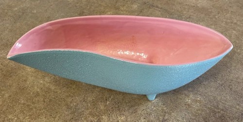 Vintage Mid Century McCoy 208 Capri Pottery Planter Blue Pink Abstract Oval 11" - Picture 9 of 24