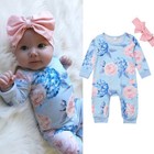 Newborn Kids Baby Girls Floral Romper Tops Bodysuit Headband Outfits Clothes Set