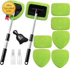 11Pcs Windshield Cleaner Tool, Car Window Cleaning Wash Kit with 6 Reusable Micr