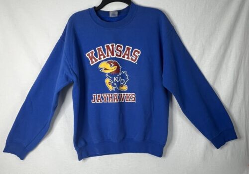 University of Kansas KU Jayhawks Blue Crew Neck Sweatshirt Men’s Medium - Picture 1 of 8