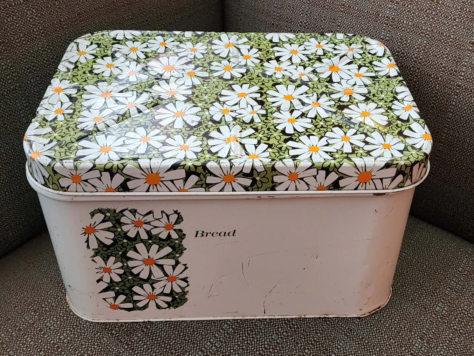 Vintage Retro Mid-Century Bread Box with Hinged Lid & Floral Design