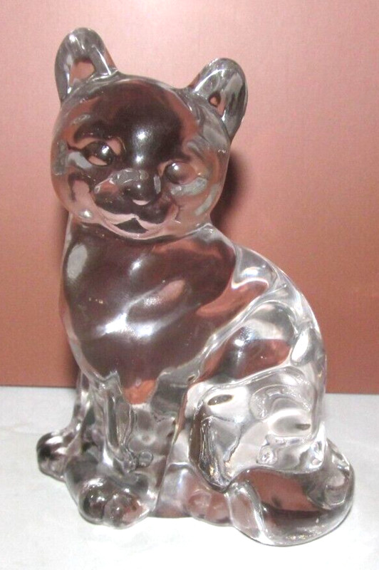 Fenton Glass Cat Figurine Clear See Through Animal Figure Kitten Kitty Cute 3.75
