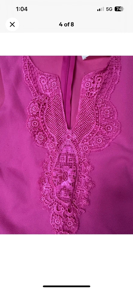 Anthropologie Everly Sz Medium Dress Bright Pink Shift Sheath Embroidered Barbie - Image 3 of 4