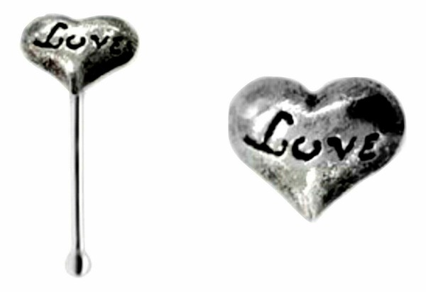 Herz Nasenstecker Love Worded 22G (0,6Mm) 925 Sterling Silber Kugel Ende Pier...-image