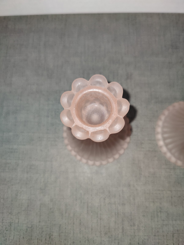 Vintage Pink Satin Depression Glass Short Candlestick Holders Set - Picture 3 of 11
