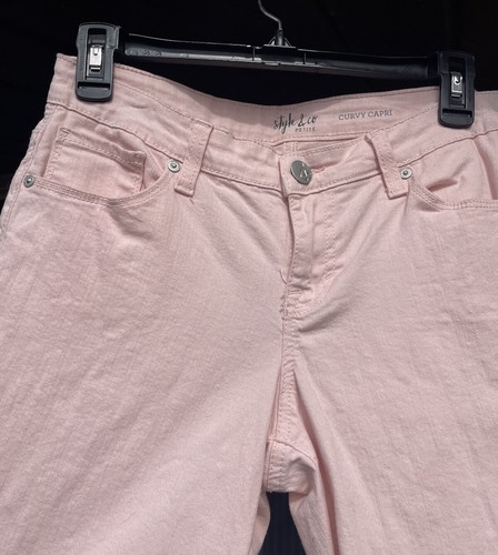 New Style & Co Women 6P Petite Curvy Capri Pants Light Pink Folded Cuff Stretch - Picture 2 of 7