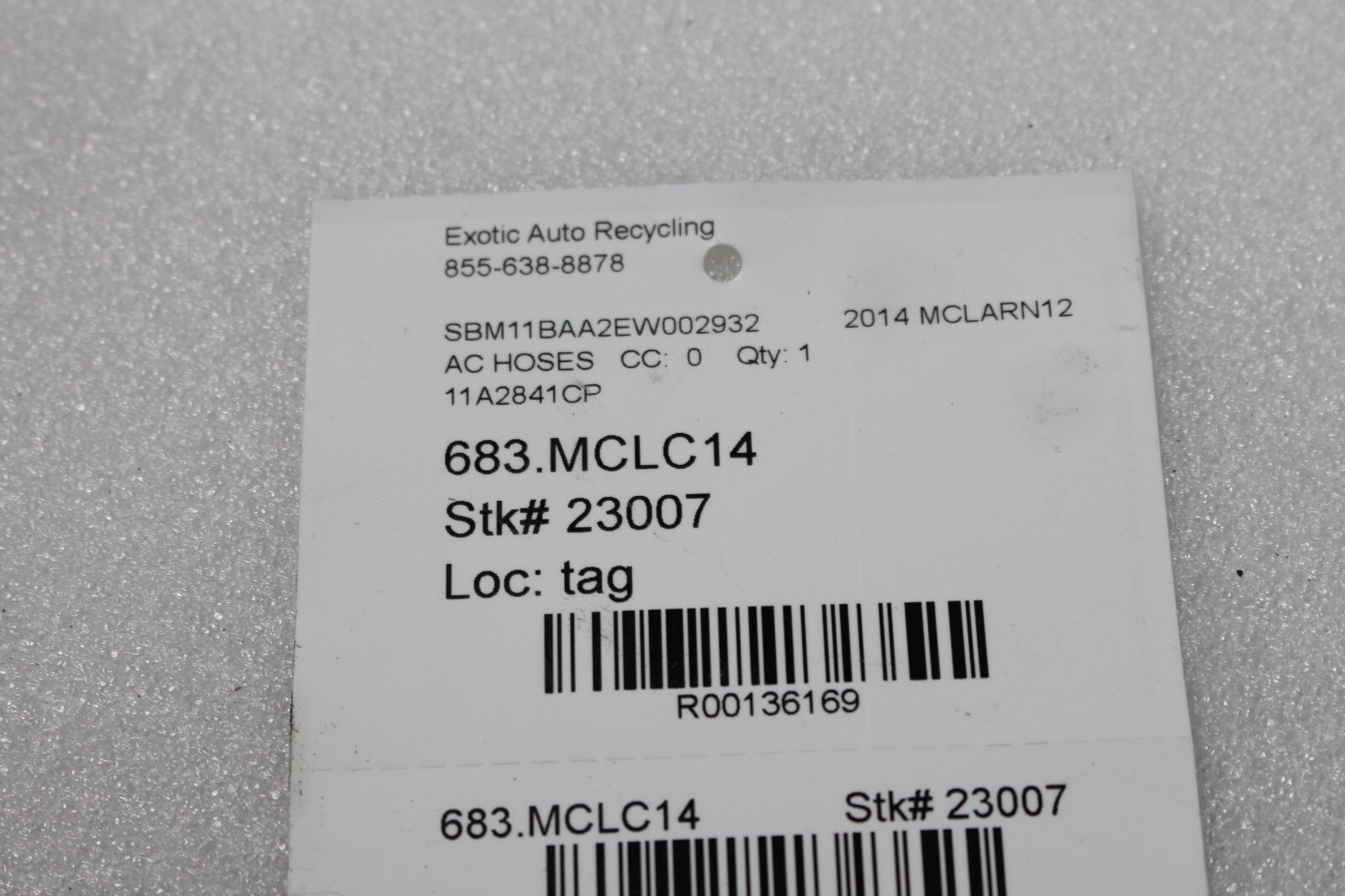 Mclaren MP4 12C, AC Hose, Used P/N 11A2841CP