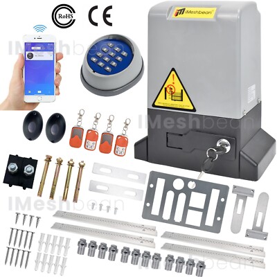 750W 4000LBS Automatic Sliding Gate Opener Kit Rack Driven APP+ 4 Remote Control