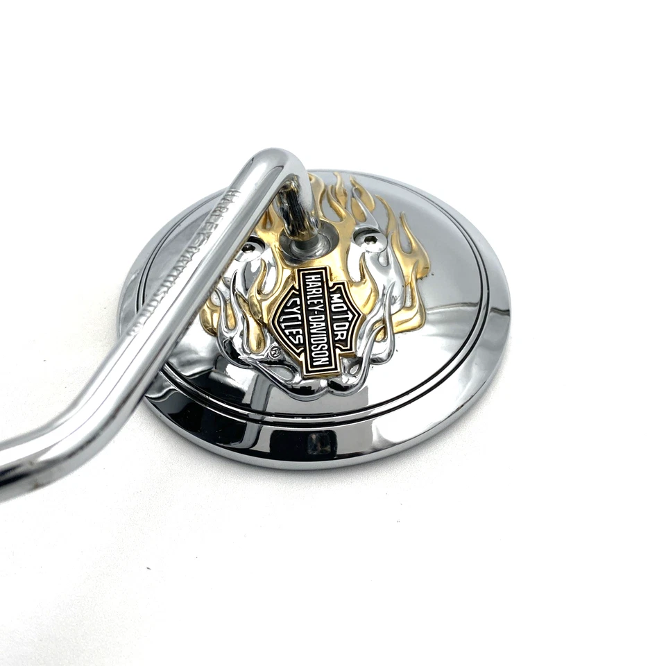 Espejo retrovisor cromado derecho redondo original Harley 91939-98 Flames Collection OEM Foto 3 de 4