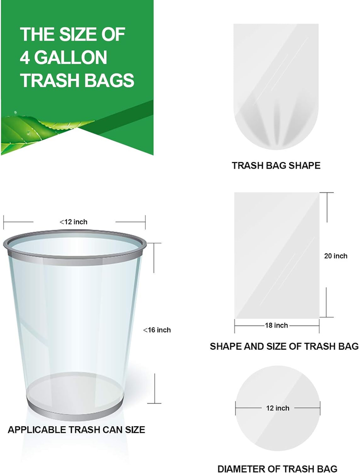 Clear Small Trash Bags 4 Gallon Garbage Bags Wastebasket Bin Liners