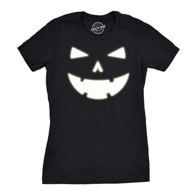 Womens Happy Tooth Glow in the Dark Pumpkin T Shirt Face Halloween Tee For