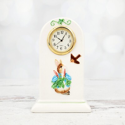 2007 Enesco Beatrix Potter Peter Rabbit with Bird Ceramic Desk Clock 4.5''