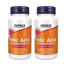 2 x NOW FOODS Folic Acid 800 mcg B12 25 mcg Vegetarian 250 Tabs