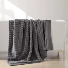 Jennifer Adams Luxe Faux Rabbit Fur Channel Luxury Throw, 60"x70" Gray 1727187