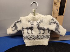 Ugly Sweater Ornament White with Reindeer on Hanger 361