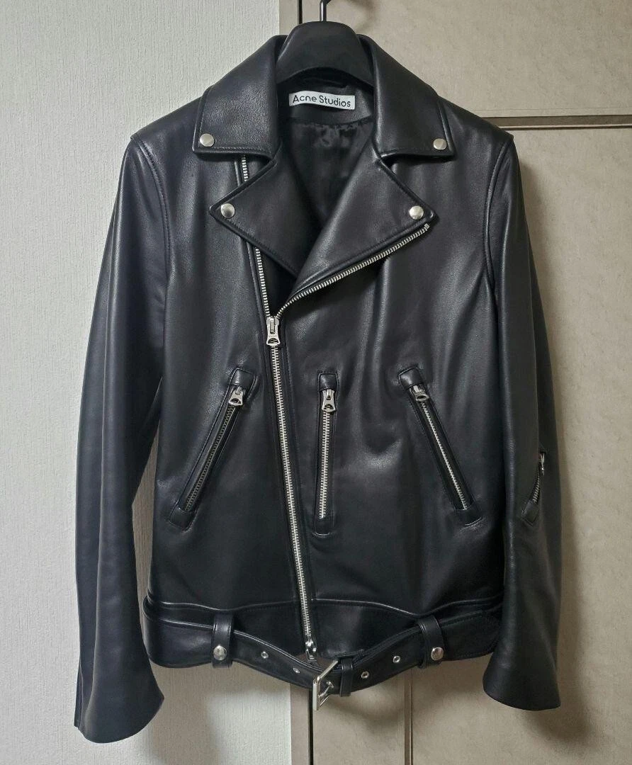 Acne Studios Rider Jacket For Women Sheepskin Leather Size 44 Black Mint