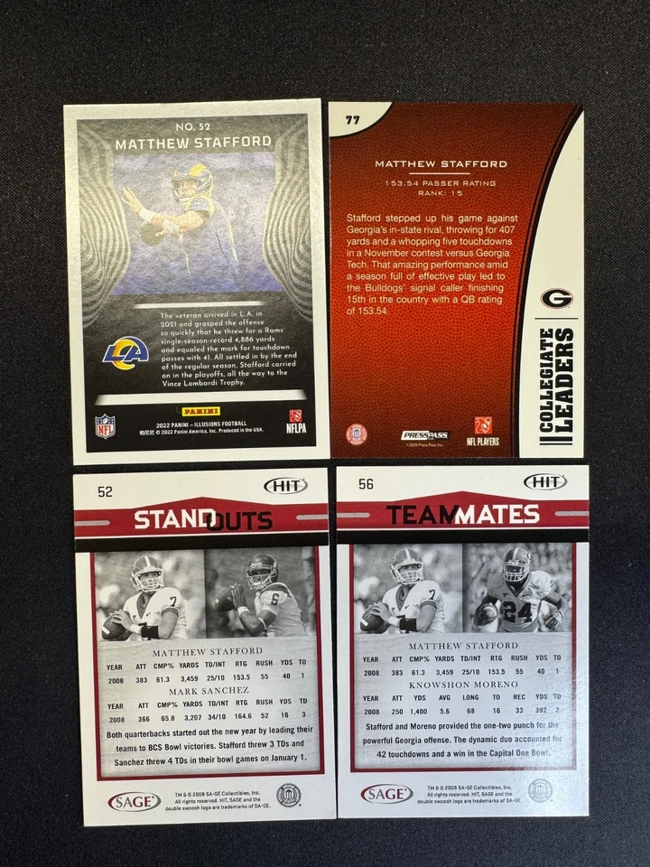 (4) Matthew Stafford RC дебютант 2009 Press Pass Sage хит иллюзии #d /499 *ЧИТАЙТЕ - Изображение 2 из 2