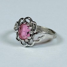 SETA 925 Sterling Silver w Pink Stone Oval Ring 5.5 Size 1.81g