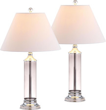 29" Smoked Gray Glass LED Table Lamp Set of 2, Modern Bedside Nightstand Lamps f