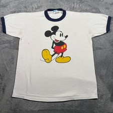 Vintage Disney Character Fashions T-Shirt Mens Large White Mickey Mouse Ringer
