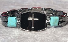 TWO STRAND MAGNETIC PAIN RELIEF BRACELET FOR ARTHRITIS/CROSS.TURQOISE