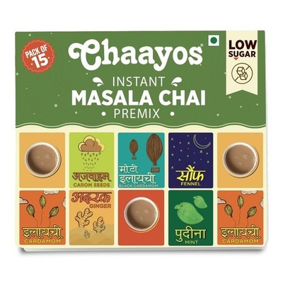 Chaayos Masala Instant Tea Premix Low Sugar 12g x 15 Sachets Desi Chai 150ml