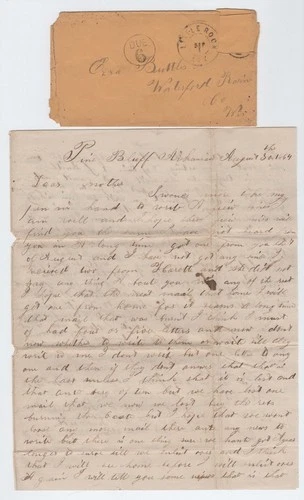 CIVIL WAR LETTER - 28th Wisconsin Vols in Arkansas - Rebels Burn Mail Boat !