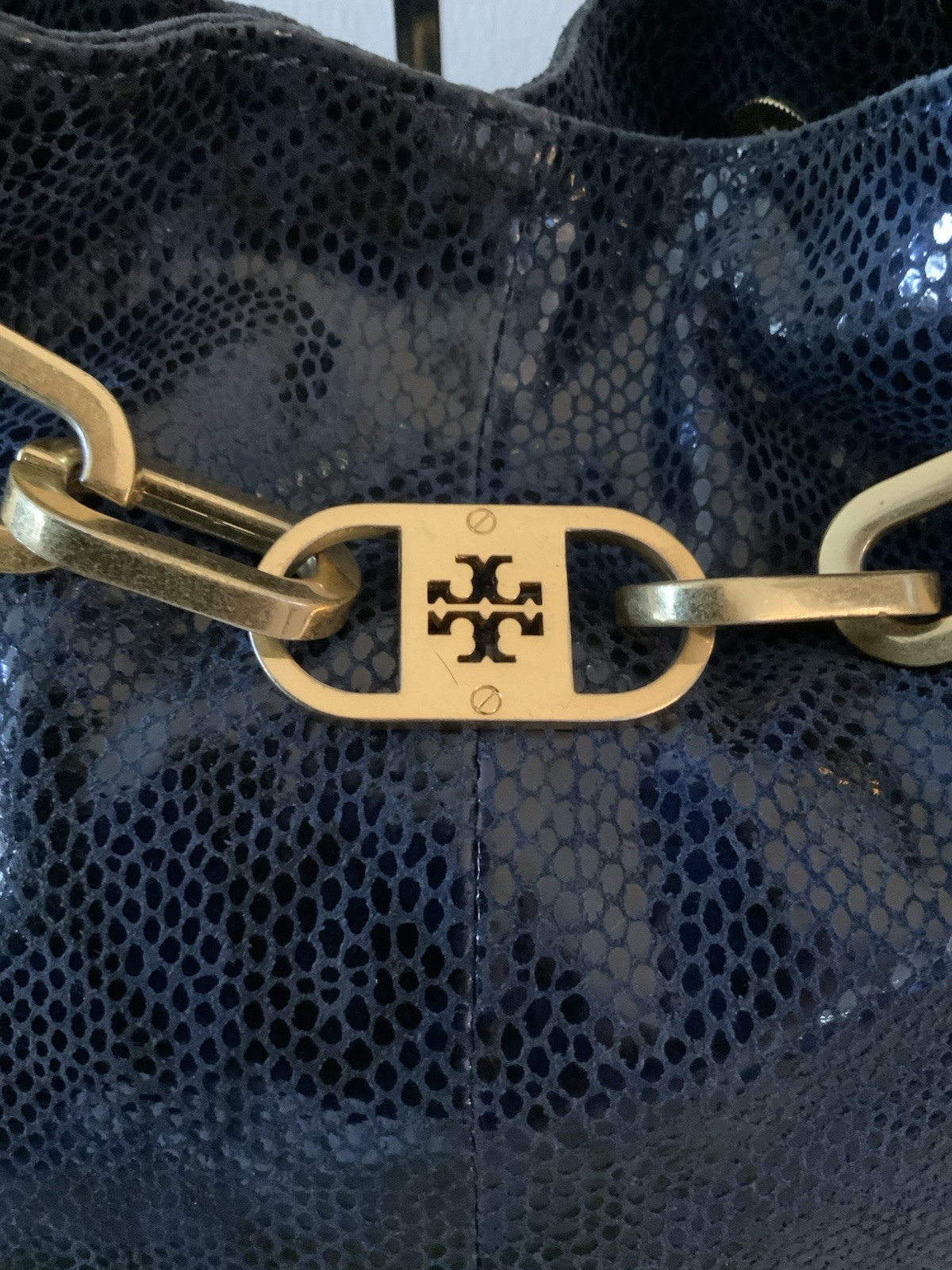 TORY BURCH PYTHON EMBOSSED LEATHER HOBO BAG DEEP … - image 3