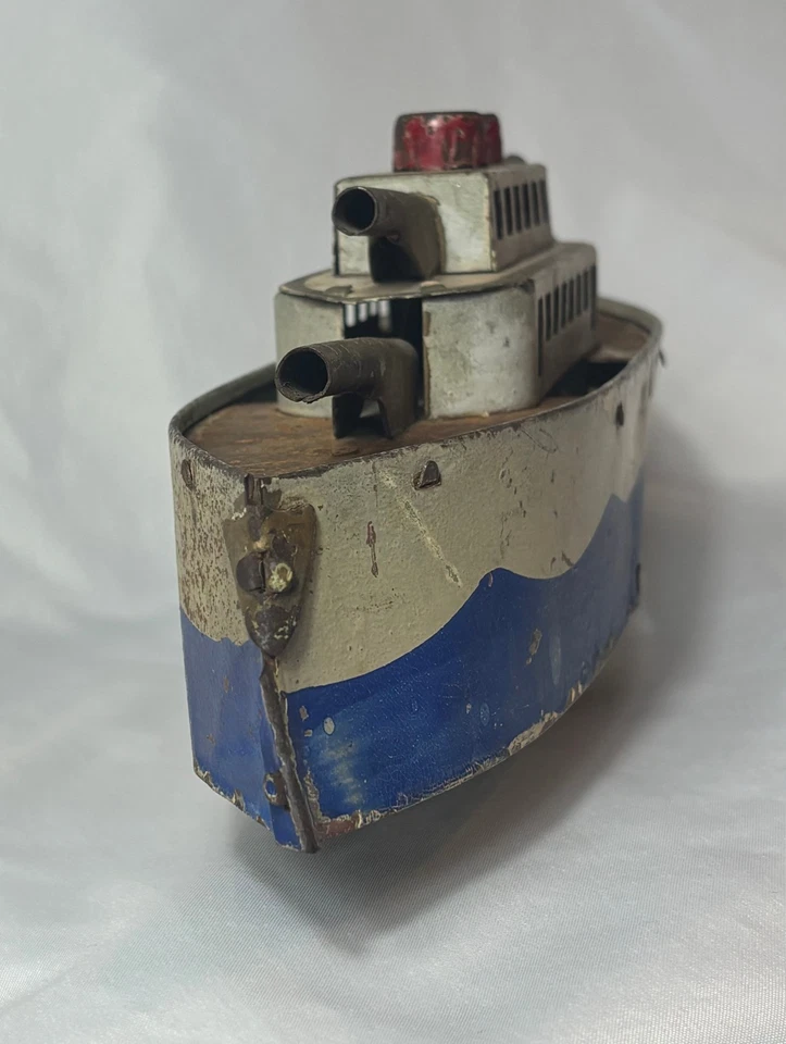 Antigo navio de guerra Dayton Hill escalador brinquedo barco a vapor aço prensado Pat 1909 - Imagem 2 de 4