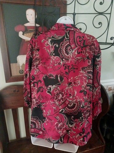 VINTAGE GLORIA LANCE TOP LAYERED LOOK XL 3/4 SLEEVE SHIRT ORIENTAL FLORAL - Picture 3 of 7