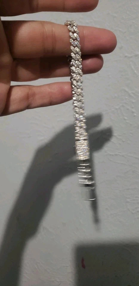 Men's Cuban link Bracelet 5 ct Round Cut Simulated Diamond 14k White Gold Plated - Image 4 of 4