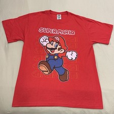 Vintage SUPER MARIO BROS Gamer T-Shirt Fruit Of The Loom BEST Tag Sz M Red