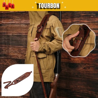 TOURBON Leder Gewehrsling Gun Munition Traggurt 2 Punkte mit Zigarettheller Case