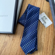 NEW Gucci Double G Jacquard Silk Tie Men's Blue Navy Rare Designer Monogram