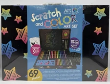 Art 101 Budding Artist Scratch And Color 69 Pieces Art Set With Carrying Case
